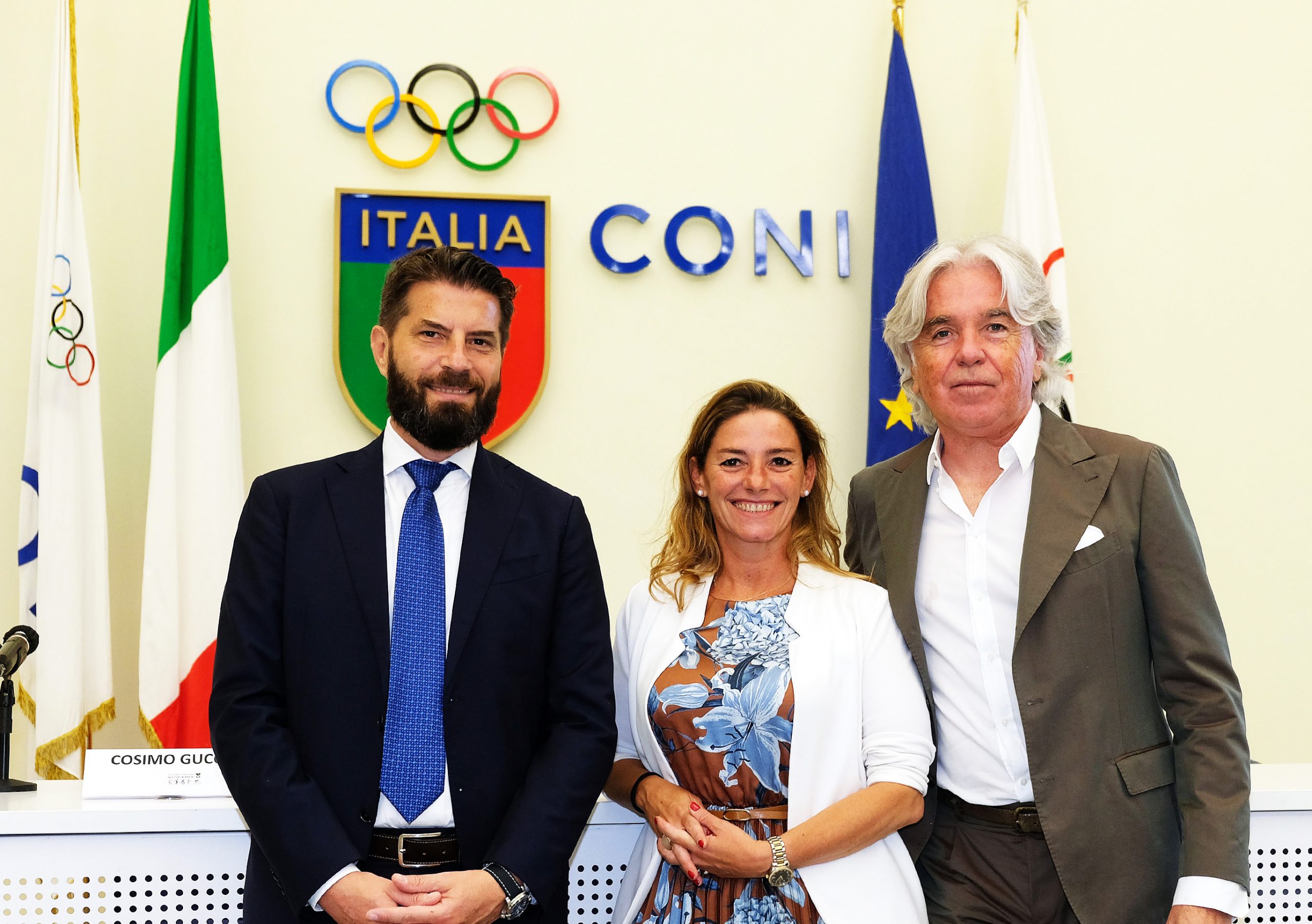 Ennio Troiano e Valeria Speroni Cardi, Membri del Board della Fondazione Fair Play Menarini con Ivan Zazzaroni, presentatore talk show "I campioni si raccontano".